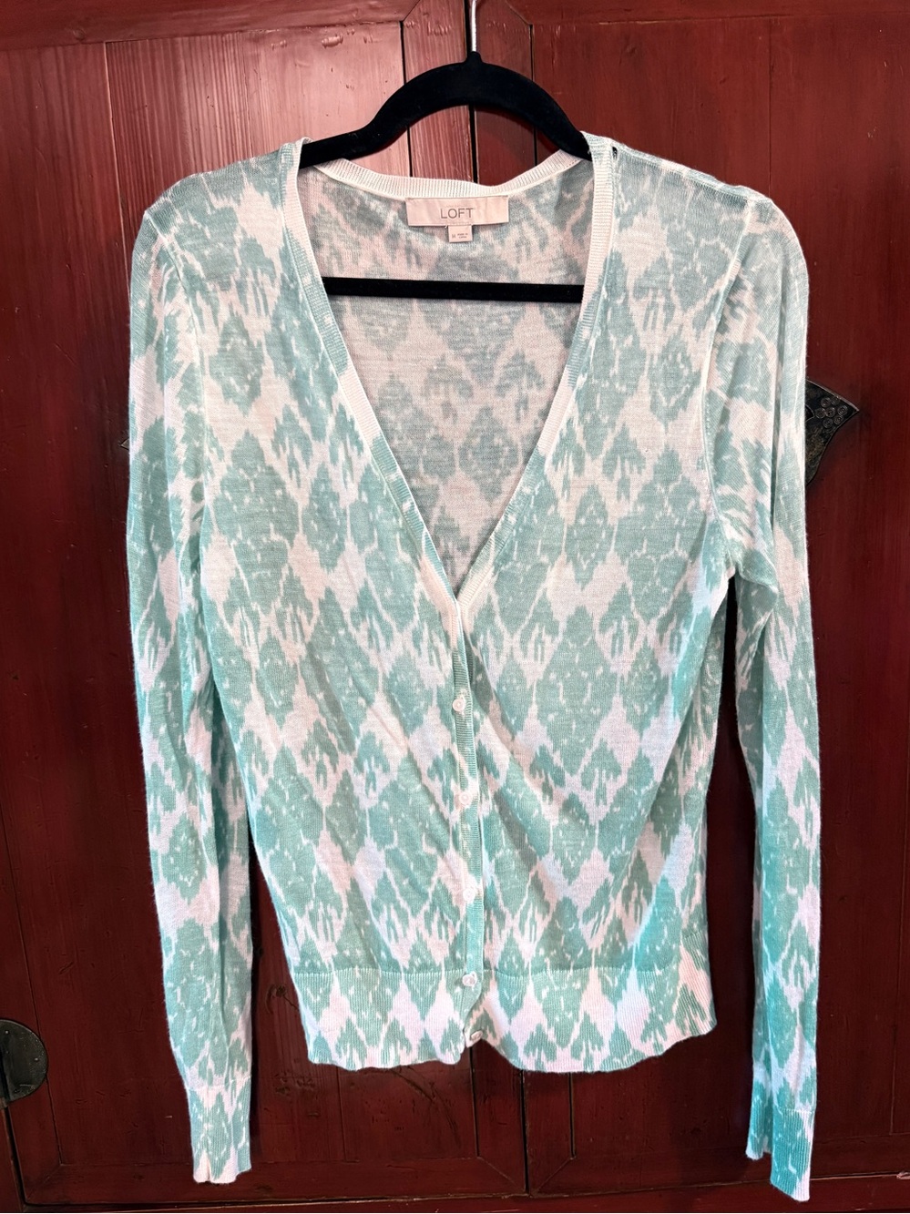 Ann Taylor LOFT Subtle Patterned Lightweight V-Neck Cardigan Sweater Like New